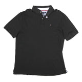 TOMMY HILFIGER Mens Black Short Sleeve Plain Polo Shirt XL Cotton Casual