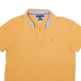 TOMMY HILFIGER Mens Yellow Polo Shirt L Cotton Short Sleeve Basic Logo