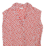 BENETTON Womens Red White Floral Sleeveless V-Neck Top M Summer Cotton