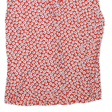 BENETTON Womens Red White Floral Sleeveless V-Neck Top M Summer Cotton