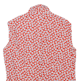 BENETTON Womens Red White Floral Sleeveless V-Neck Top M Summer Cotton
