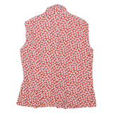 BENETTON Womens Red White Floral Sleeveless V-Neck Top M Summer Cotton