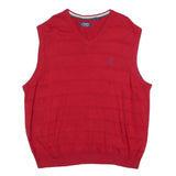 CHAPS Mens Red Patterned Jumper V-Neck Basic Knit 2XL Sleeveless Cotton Blend