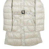 BURBERRY Womens Cream Down Quilted Jacket S Belted Zip Closure Classic