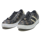 GUESS Logo Print Womens Lace Up Trainers Black & Gold Leather UK 5 Stylish