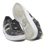 GUESS Logo Print Womens Lace Up Trainers Black & Gold Leather UK 5 Stylish