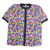 ACKERMAN Womens Multicolour Floral Printed Button Top Short Sleeve Round Neck L