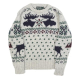 POLO RALPH LAUREN Boys Cream Patterned Wool Jumper Crew Neck Cable Knit M Winter