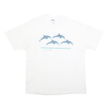 HANES Single Stitch Mens White Dolphin Graphic T-Shirt XL Short Sleeve Crew Neck