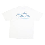 HANES Single Stitch Mens White Dolphin Graphic T-Shirt XL Short Sleeve Crew Neck
