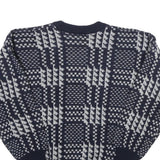 Mens Navy Blue & Grey Patterned Wool Blend Jumper Crew Neck Basic Knit M