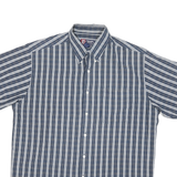 CHAPS Mens Blue Plain Short Sleeve Button Shirt L Casual Cotton Blend