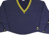 PUMA Womens Blue & Yellow V-Neck UK 10 Cotton Blend Sweatshirt Long Sleeve