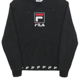 FILA Mens Black Cotton Blend Pullover Hoodie M Logo Embroidered