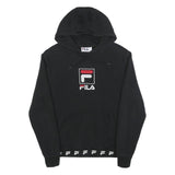 FILA Mens Black Cotton Blend Pullover Hoodie M Logo Embroidered