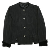 Womens Black Button Up Plain Jacket XL Woven Classic Button Closure Velvet Cuffs