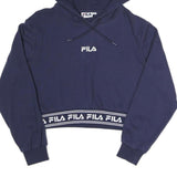 FILA Womens Navy Blue Hoodie UK 12 Cropped Logo Embroidered Sweatshirt