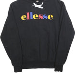 ELLESSE Mens Black Multicolour Logo Pullover Hoodie M Cotton Blend Casual