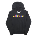 ELLESSE Mens Black Multicolour Logo Pullover Hoodie M Cotton Blend Casual