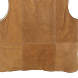 RALPH EDWARDS Mens Beige Leather Button Jacket L Suede Western Vest Shearling