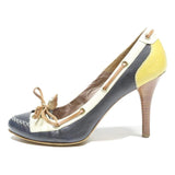 ETRO Womens Leather Navy Yellow White High Heel Court Shoes UK 4 Stylish