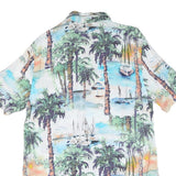 Mens White Blue Green Tropical Palm Print Cotton Shirt S Summer Casual