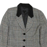 Womens Black White Checked Wool Button Jacket M Tailored Classic Collar