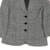 Womens Black White Checked Wool Button Jacket M Tailored Classic Collar