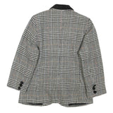 Womens Black White Checked Wool Button Jacket M Tailored Classic Collar