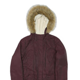 LEVI'S Womens Maroon Zip Jacket M Polyester Blend Plain Winter Parka Coat Hooded