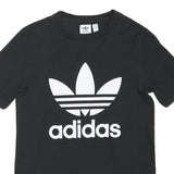 ADIDAS Womens Black Graphic T-Shirt UK 6 Short Sleeve Crew Neck Cotton Blend