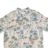 ISLAND SHORES Mens Beige & Blue Rayon Hawaiian Shirt XL Tropical Palm Print