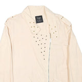 ZARA Womens Cream Linen Blend Zip Jacket M Plain Stud Detail Stylish Casual