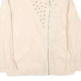 ZARA Womens Cream Linen Blend Zip Jacket M Plain Stud Detail Stylish Casual