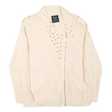 ZARA Womens Cream Linen Blend Zip Jacket M Plain Stud Detail Stylish Casual
