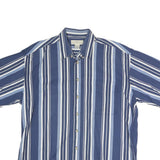 NATURAL ISSUE Mens Blue & White Striped Shirt L Cotton Button Down Short Sleeve