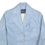KA-STAR Womens Blue Leather Button Jacket M Plain Button Closure Stylish