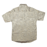 MISRAAB Mens Beige Patterned Shirt L Short Sleeve Button Polyester Blend Casual