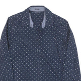 TOMMY HILFIGER Womens Blue & White Polka Dot Shirt S Cotton Blend Long Sleeve