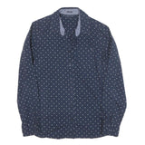 TOMMY HILFIGER Womens Blue & White Polka Dot Shirt S Cotton Blend Long Sleeve
