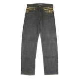 PROVIDER Womens Jeans Black Regular Straight Denim Raw W32 L32 Unique Waistband