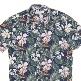 SMOG Mens Blue Floral Print Short Sleeve Shirt S Summer Casual Cotton Blend
