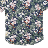 SMOG Mens Blue Floral Print Short Sleeve Shirt S Summer Casual Cotton Blend
