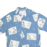 MODA CAMPIA MODA Mens Blue White Hawaiian Shirt L Rayon Tropical Print Summer
