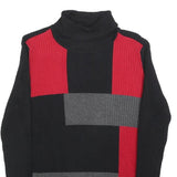 STYLE & CO Womens Black & Red Patterned Jumper Roll Neck Rib Knit M Button