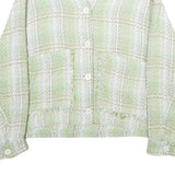 ZARA Womens Green & White Button Jacket M Cotton Blend Check Pattern Stylish