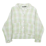 ZARA Womens Green & White Button Jacket M Cotton Blend Check Pattern Stylish