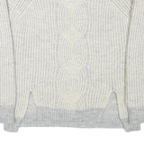 GUESS Womens Grey & Cream Cable Knit Pullover Jumper L Soft Comfortable