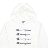 CHAMPION Womens White Crop Hoodie M Cotton Blend Pullover Logo Sweatshirt