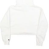 CHAMPION Womens White Crop Hoodie M Cotton Blend Pullover Logo Sweatshirt